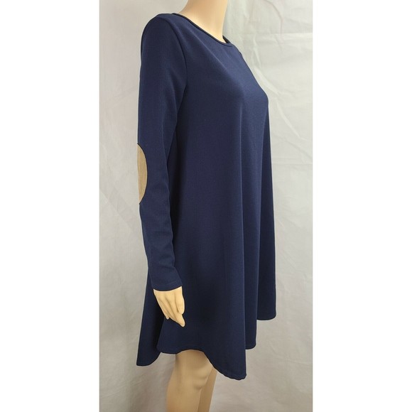 NWT A. Gain Women's (S) Navy Blue Shift Dress with Faux Suede Elbow Patches - Picture 1 of 10